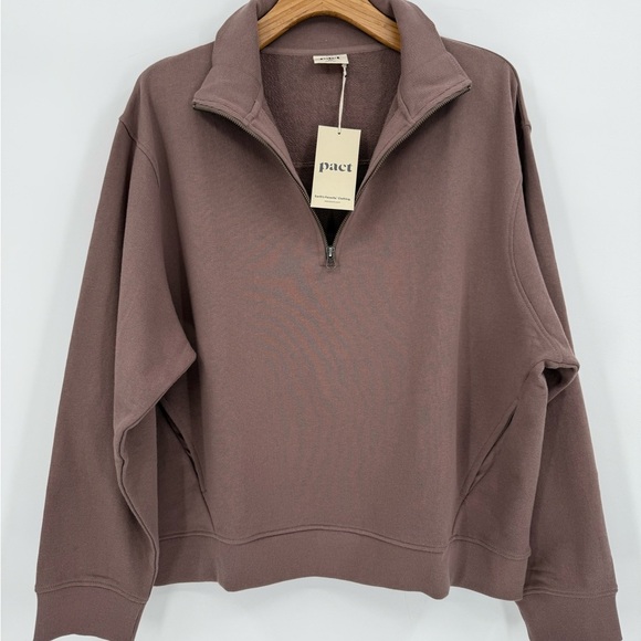 PACT Airplane Essential Terry Quarter Zip Sweatshirt in Deep Taupe Size XL NWT - Picture 10 of 11